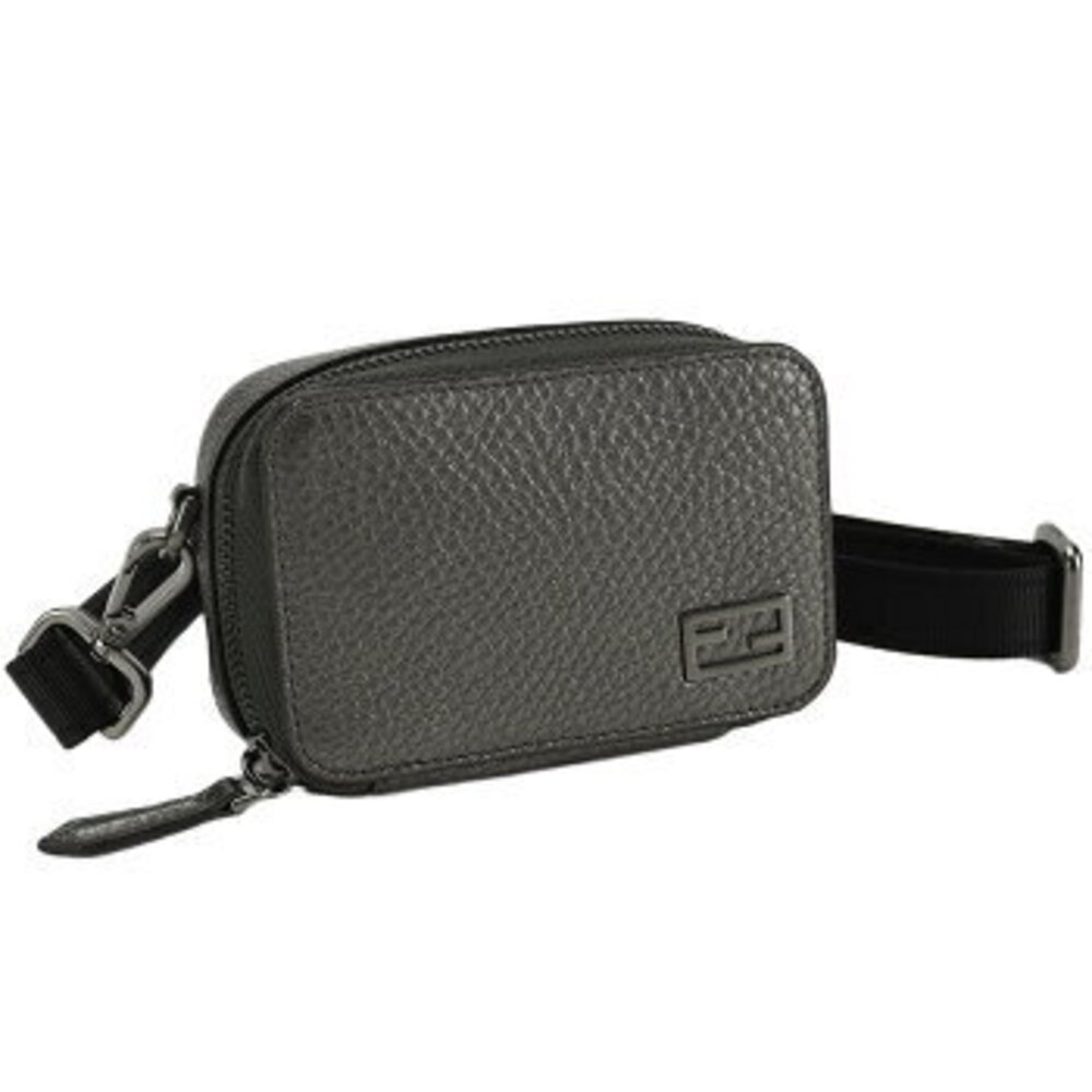 Fendi Shoulder Bag Crossbody Shoulder Bag Gray Leather FF Bucket Logo